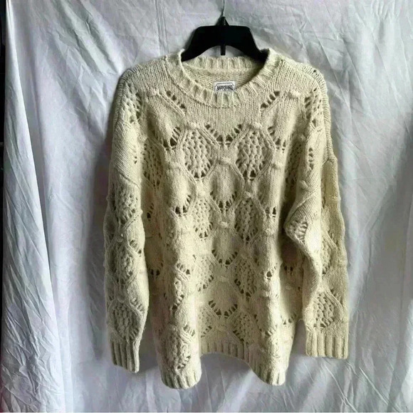 American Eagle Outfitters Sweaters - American Eagle Cream Chunky Knit Oversized Crewneck Sweater Size S